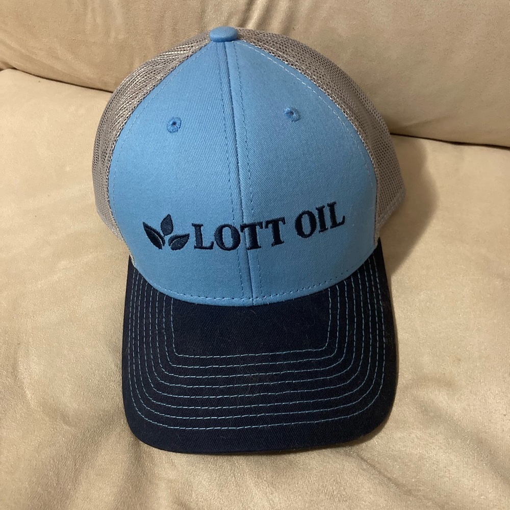 Lott Oil - sky blue, navy, and gray Trucker Hat